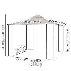 Metal Garden Gazebo With Net Sides 3m x 3m Double Tier Sun Shade Shelter Beige