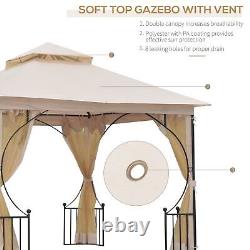 Metal Garden Gazebo With Net Sides 3m x 3m Double Tier Sun Shade Shelter Beige