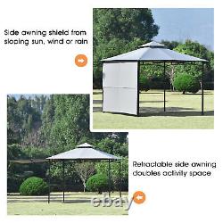 Metal Patio Gazebo, Wide Covered Area, with A Side Panel, Powder-Coated Steel, R