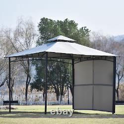 Metal Patio Gazebo, Wide Covered Area, with A Side Panel, Powder-Coated Steel, R