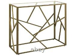 Modern Contemporary Console Table Metal Open Frame Glass Top Gold Orland