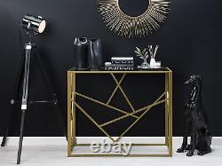 Modern Contemporary Console Table Metal Open Frame Glass Top Gold Orland