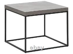 Modern Square Side Table Concrete Veneer Top Black Metal Base Industrial Delano