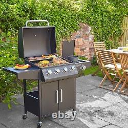 Neo Gas BBQ Grill 4+1 Burner Side Garden Barbecue with Cover & Gas Regulator