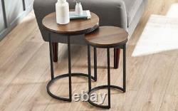 Nesting Table 2x Round Side Sofa Tea Coffee Nightstand Lamp Desk Tribeca Walnut