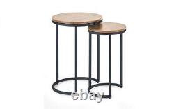 Nesting Table 2x Round Side Sofa Tea Nightstand Lamp Desk Tribeca Sonoma Oak