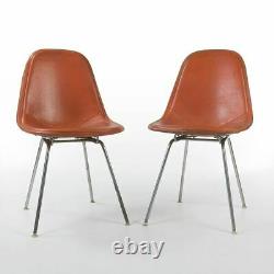 Orange Pair (2) Herman Miller Vintage Original Eames DKX Wire Side Chairs