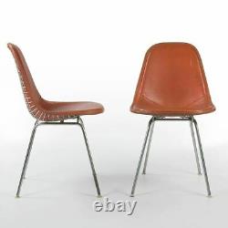 Orange Pair (2) Herman Miller Vintage Original Eames DKX Wire Side Chairs