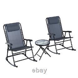 Outsunny 3 Pcs Outdoor Conversation Set with Rocking Chairs and Side Table Grey