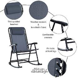 Outsunny 3 Pcs Outdoor Conversation Set with Rocking Chairs and Side Table Grey