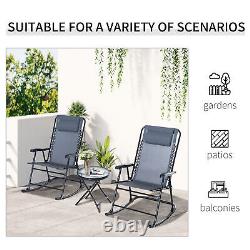 Outsunny 3 Pcs Outdoor Conversation Set with Rocking Chairs and Side Table Grey