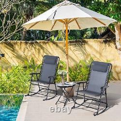 Outsunny 3 Pcs Outdoor Conversation Set with Rocking Chairs and Side Table Grey