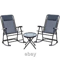 Outsunny 3 Pcs Outdoor Conversation Set with Rocking Chairs and Side Table Grey