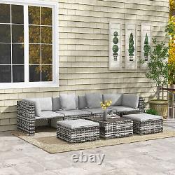 Outsunny 7 PCs Rattan Garden Furniture Set with Side Shelf, Stools, Table, Grey
