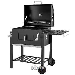 Outsunny Charcoal Grill BBQ Trolley Wheels Shelf Side Thermometer Steel Black