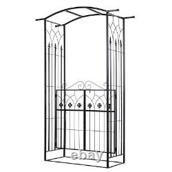 Outsunny Garden Entrance Metal Arch Gate Outdoor Patio Side Trellis Arbour Black