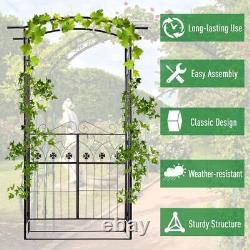 Outsunny Garden Entrance Metal Arch Gate Outdoor Patio Side Trellis Arbour Black