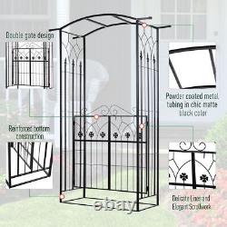 Outsunny Garden Entrance Metal Arch Gate Outdoor Patio Side Trellis Arbour Black