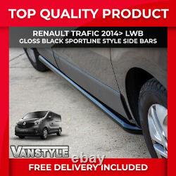 Renault Trafic 2014 Black Sportline Side Bars Lwb Steel Powder Coated Style