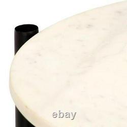 Round Coffee Table Stone Tabletop Marble Texture Side Sofa Furniture White 60cm