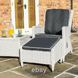 Rowlinson Prestbury 2 x Rattan Lounger Reclining Chair Set Side Table Garden