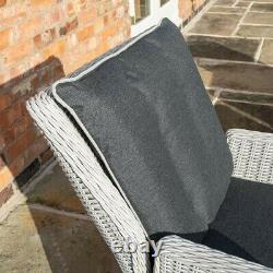 Rowlinson Prestbury 2x Rattan Lounger Reclining Chair Set Side Table Garden Grey