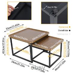 Rustic Set of 2 Side Tables Nesting Tables Corner End Desk Wood Top Metal Legs