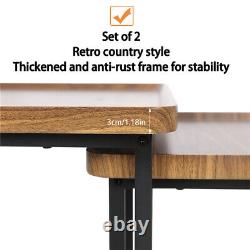 Rustic Set of 2 Side Tables Nesting Tables Corner End Desk Wood Top Metal Legs