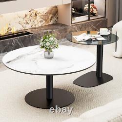 Set 2 Round Nesting Coffee Table Sleek Marble Glass Stacking Side Accent Tables
