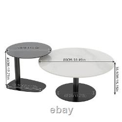 Set 2 Round Nesting Coffee Table Sleek Marble Glass Stacking Side Accent Tables
