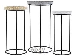 Set of 3 Side Tables Granite Effect TEXON