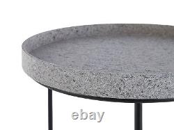 Set of 3 Side Tables Modern End Table Granite Effect Openwork Frame Black Texon