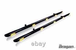Side Bars + Amber LEDs For VW Caddy Maxi 2010-2015 Polished Stainless Van BLACK