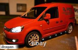 Side Bars + Amber LEDs For VW Caddy Maxi 2010-2015 Polished Stainless Van BLACK