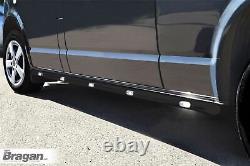 Side Bars BLACK + White LED Lights For Ford Galaxy 1996+ Stainless Steel Skirt