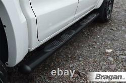 Side Bars + Step Pads To Fit Ford Ranger 2016+ Stainless Steel Accessories BLACK