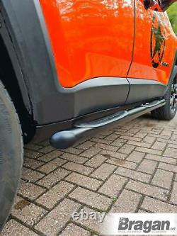 Side Bars Tapered Ends + 4 Step Pad To Fit Jeep Renegade 2014+ Stainless BLACK