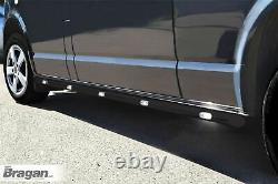 Side Bars + White LED To Fit Volkswagen Caddy Maxi 2015+LWB Van Stainless BLACK