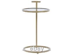 Side Table Gold Glamour Matt Iron Base Round Tempered Glass Top Shelby