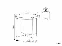Side Table Round Tempered Glass Black Top Silver Metal Legs Glam Lucea