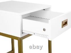 Side Table White with Gold Metal Base Storage Drawer Bedside Nightstand Largo