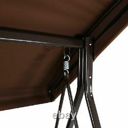 Sunnydaze 3-Person Steel Frame Outdoor Canopy Swing with Side Tables Brown