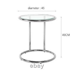 Tempered Glass Round Side End Coffee Table With Metal Legs Living Room Bedroom