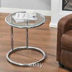 Tempered Glass Round Side End Coffee Table With Metal Legs Living Room Bedroom