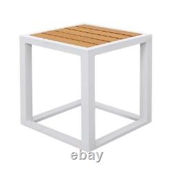 Unbranded Side Table 17 White Powder-Coated Aluminum + Slatted Wood Tabletop