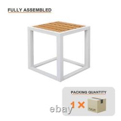 Unbranded Side Table 17 White Powder-Coated Aluminum + Slatted Wood Tabletop