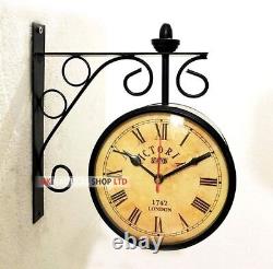 Victoria Station Double Sided Railway Black Powder Coated Clock Functional Clock