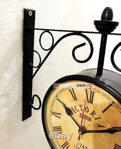 Victoria Station Double Sided Railway Black Powder Coated Clock Functional Clock