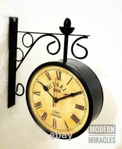 Victoria Station Double Sided Railway Black Powder Coated Clock Functional Clock