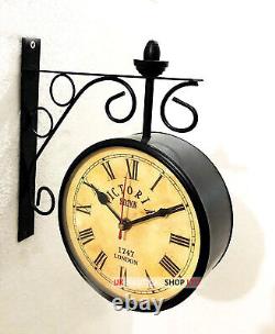 Victoria Station Double Sided Railway Black Powder Coated Clock Functional Clock